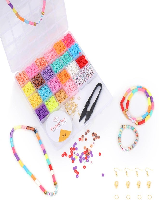 ambitieux Jewelry Making Kit For Kids - Diy Bracelet Making Kit With 24+2 Compartment Box, Colorful Beads, Ear Hangings, Lobster Locks & Rings - Birthday Gift For Girls (Clay Beads 2),Multicolor - Image 2